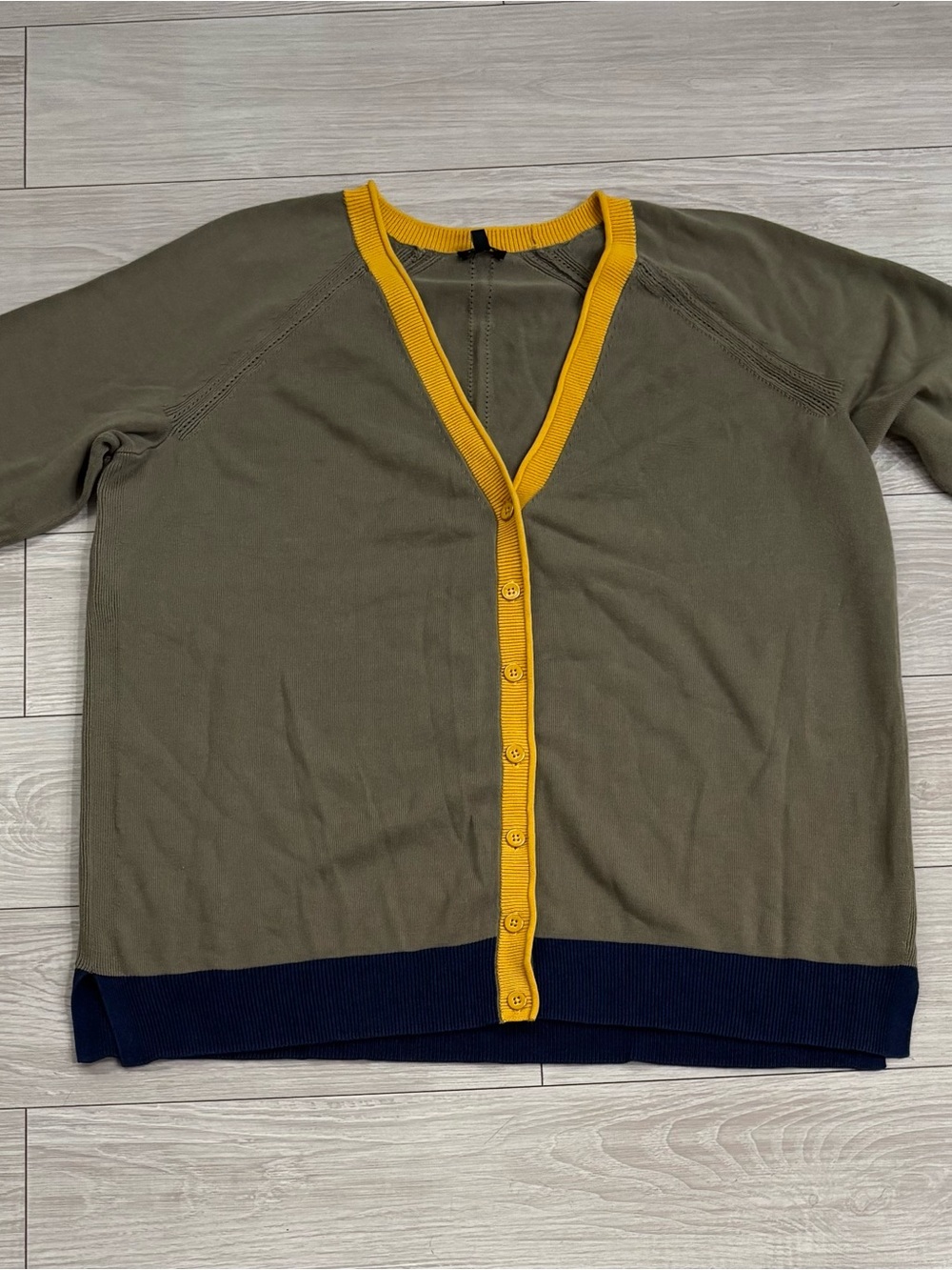 Talbots Olive Green Cardigan with Yellow Trim and Navy Hem 2X